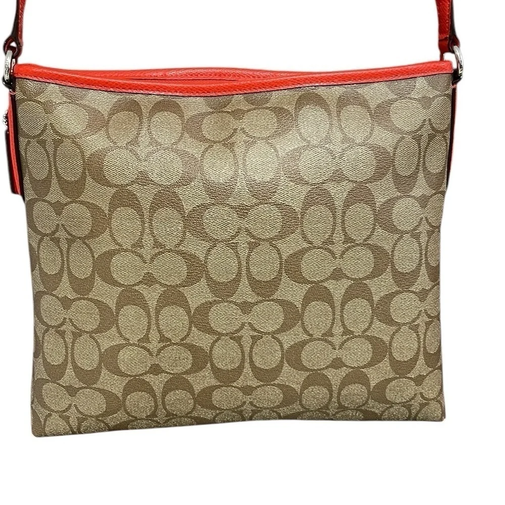 COACH Purse Shoulder Bag Crossbody Brown Red Coated Canvas Monogram Signature